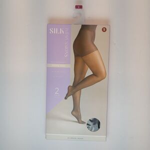 Silk Impressions Pantyhose 2pk Sm Black Shimmer Sheer High Waisted Silky Soft